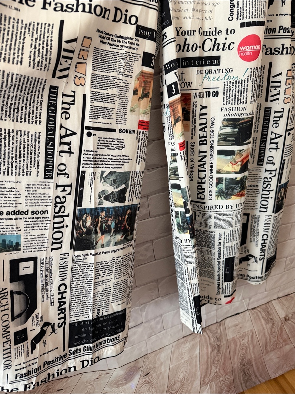 SHEIN Black & White Newspaper Print Wide Leg Pants - Picture 2 of 6